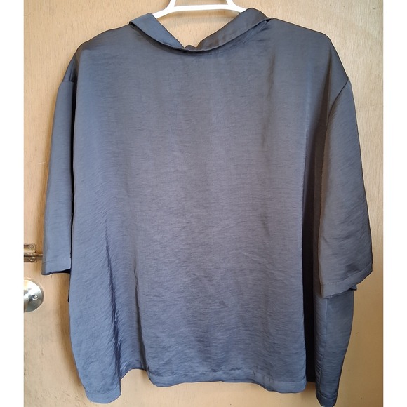 Fabletics Sleep Button‎ Down Pewter Gray Slate Silky Satin Feel Womens 3XL EUC - Picture 2 of 10